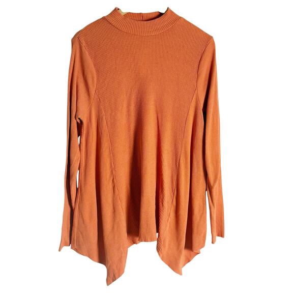 Anthropologie T.La Orange Waffle Knit Mock Neck Asymmetric Sweater M - Picture 1 of 7